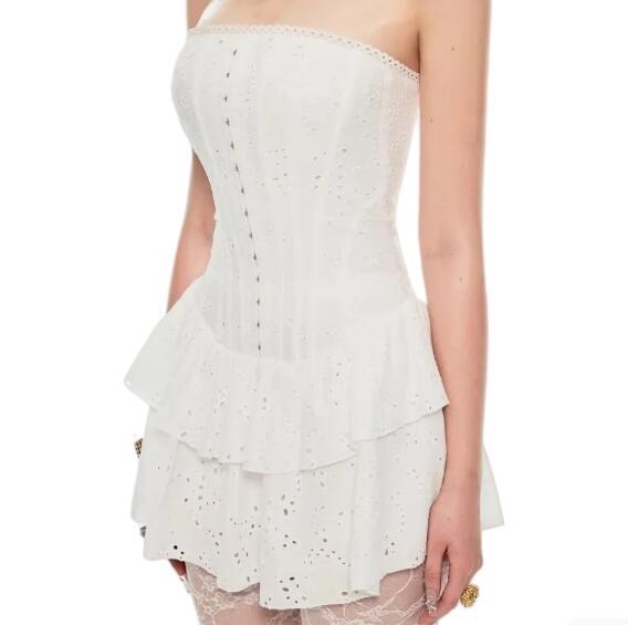 2025 Summer New French Court Embroidered Strapless Dress Spice Girl Fish Bone Body Slimming Dress dress Wholesale