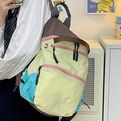 新款轻薄撞色双肩包女韩版大容量学生书包户外休闲徒步登山运动包