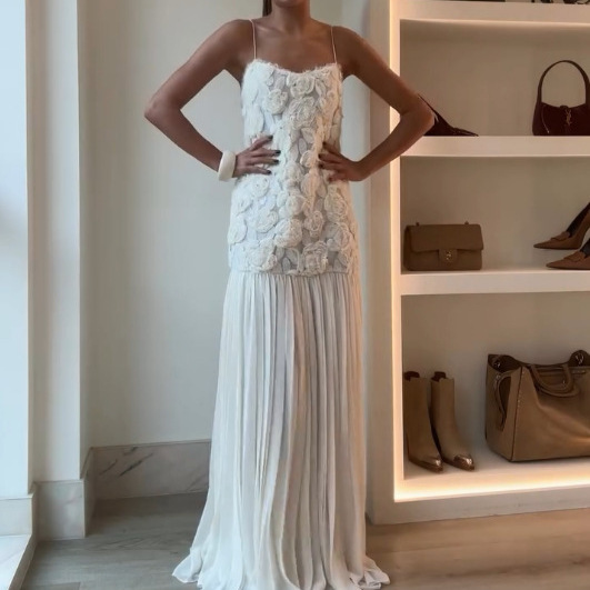 European and American Fashion Women's Spaghetti Strap V-Neck Lace Patchwork Elegant Party Long Dress