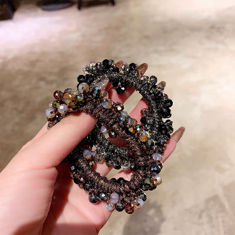 Estilo coreano elegante diadema perla cristal alta banda de Pelo elástico de las mujeres simple todo partido Cola de Caballo banda de goma bola accesorios para el cabello