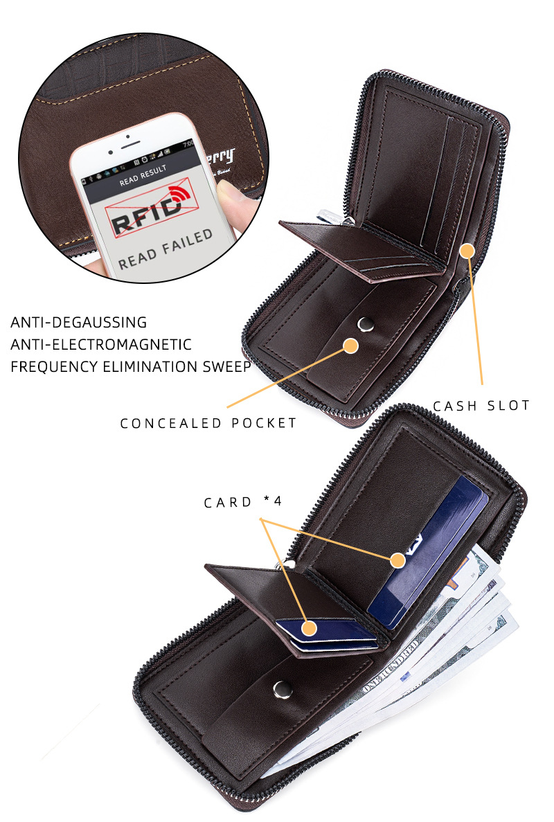 New Men's Short Wallet Retro Multi Slot Zipper Coin Purse Contrasting Color Card Bag_voghion.com