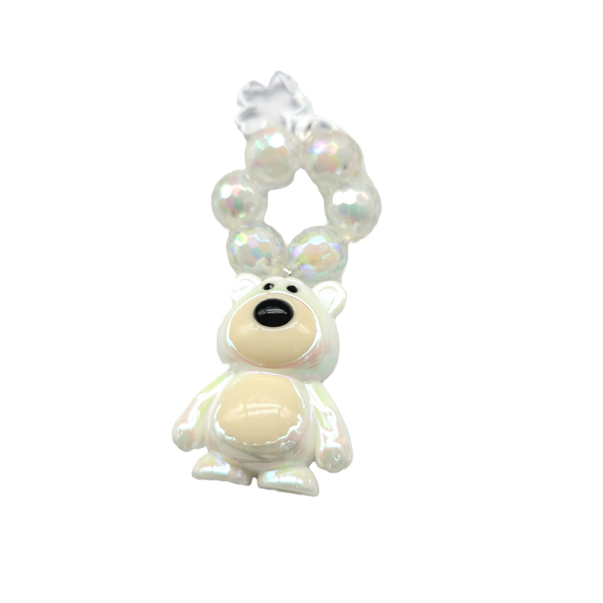 2023 nuevo llavero de cadena de cuentas redondas colgante de oso Cadena de teléfono móvil colorido fresco perla accesorios de color sólido auricular