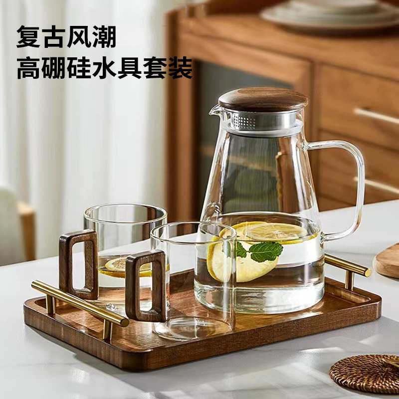 Large-Capacity Heat-Resistant Cold Water Kettle Household Transparent Glass Water Kettle High Borosilicate Cold Water Kettle Tea Cup Set Cold Brew