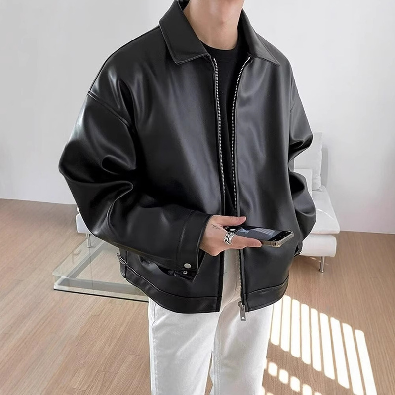 Leather Jacket Men's 2023 Spring New Fashionable Korean Autumn PU Leather Casual Baseball Clothes Motorcycle Jacket Trendy