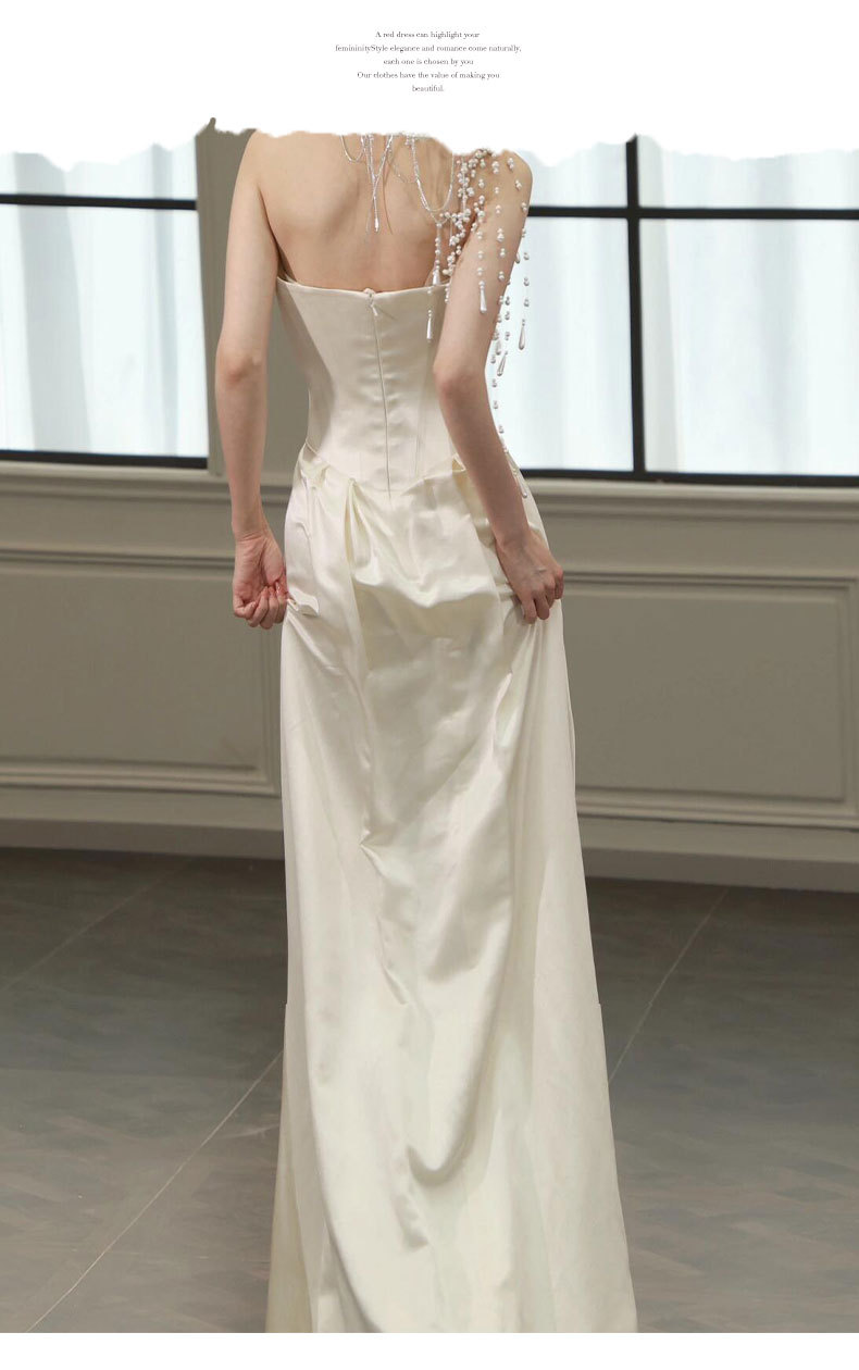Elegant Style Light Wedding Dress Pearl Morning Robe Mermaid Style Gown For Engagement Niche Banquet Evening Wear_ecoleips.com