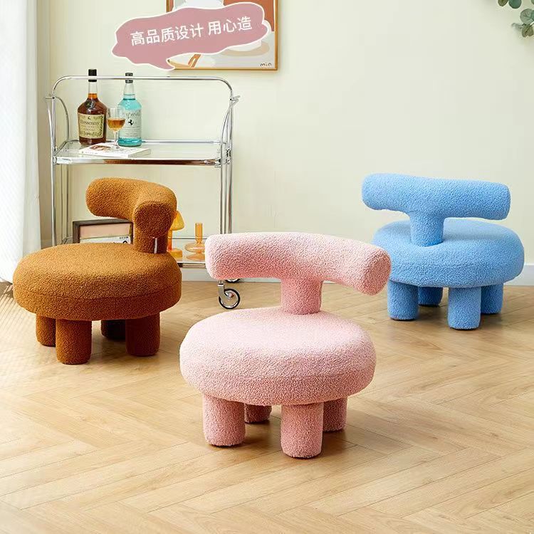Nordic Internet Celebrity Lamb Wool Lazy Sofa Small Apartment Single Stool Living Room Leisure Chair Light Luxury Low Stool Customizable