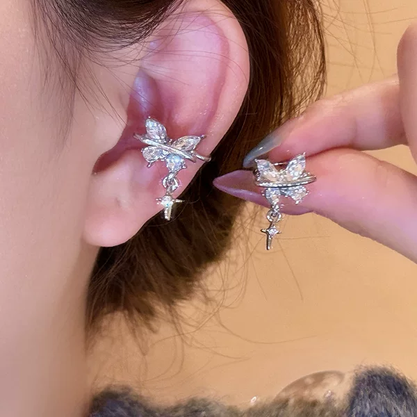 Starlight Ear Stud Bow Design Women's Niche High-end Ear Earrings Fashion Elegant Internet Celebrity Earrings Without Ear Holes