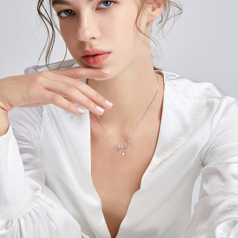 Sunburst Diamond-Studded Bow Necklace For Women, Niche Light Luxury, Girlish And Fresh, Butterfly Dream Tassel Water_voghion.com