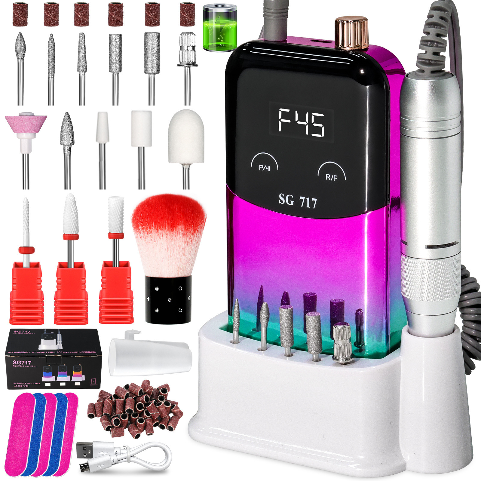 Nueva lijadora de uñas portátil transfronteriza SG717 Lijadora de uñas eléctrica con almacenamiento de energía