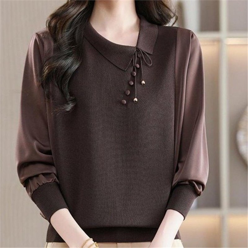 Dropshipping live-streaming hot item: 2026 autumn new fashion stylish versatile solid color doll collar top for women