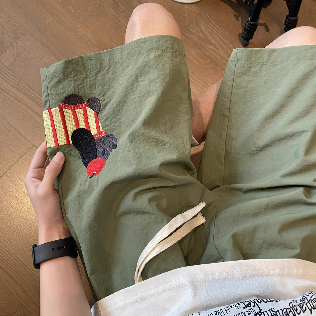 American Trendy Brand Dachshund Embroidered Shorts Men's Summer Quick-Drying Beach Sports Casual Pants Loose and Versatile Five-Point Pants