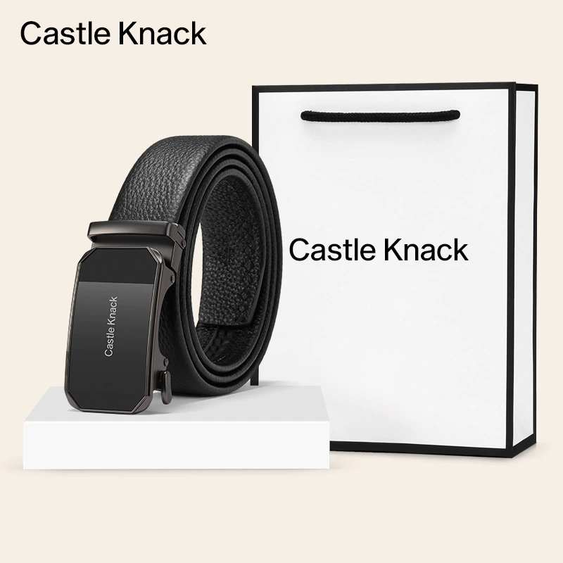 Ремень Castle Knack с автоматической пряжкой, натуральная кожа, регулируемый 110–130 см, в подарочной коробке