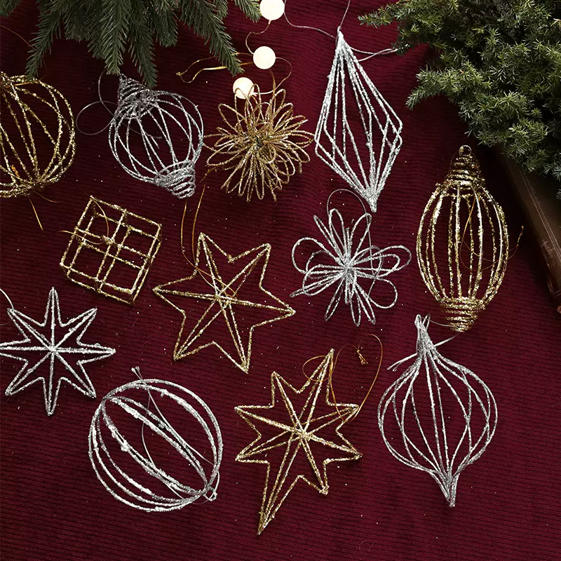 新款金粉铁艺立体异形圣诞球装饰品圣诞树挂件装饰氛围布置用品