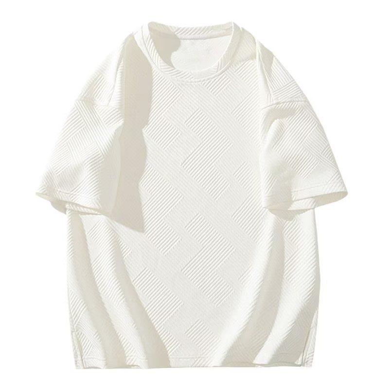 Camiseta de manga corta retro americana para hombre verano 2023 nueva camiseta casual waffle ins moda media manga