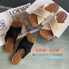 波西米亞風柔軟舒適平底拖鞋清涼編織度假風旅遊涼鞋女夏051503