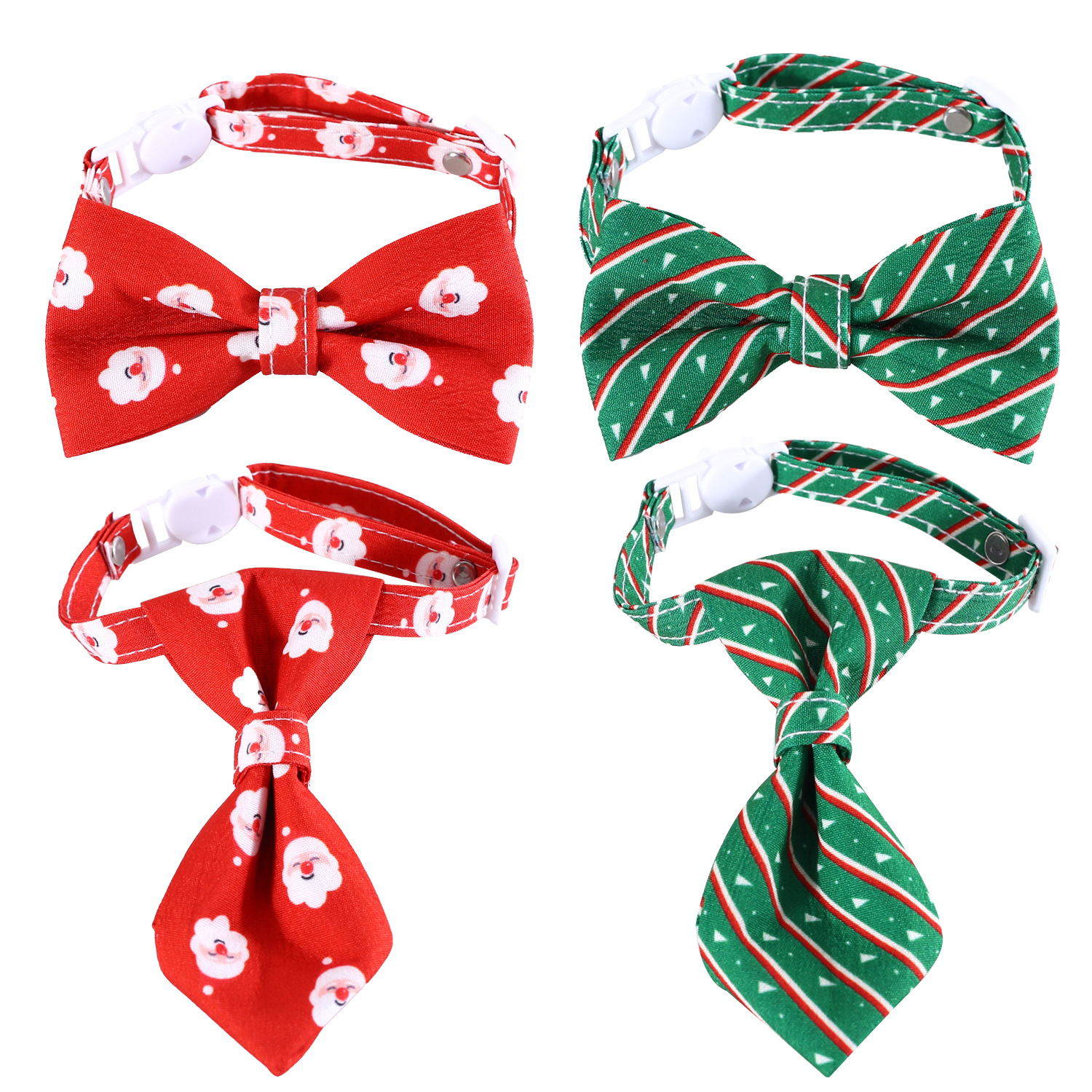 2023 mascotas navideñas corbata gato perro anti-asfixia hebilla ajustable rayas arco doble collar