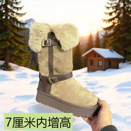 内增高雪地靴女2025年冬季新款翻边加绒长筒靴子厚底棉鞋东北棉靴