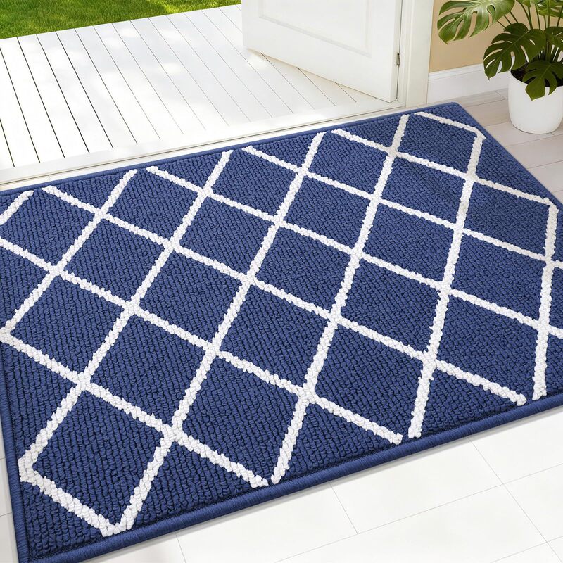 Diamond-patterned loop-pile jacquard indoor doormat, stain-resistant, water-absorbent, low-profile, non-slip, washable, suitable for front and back doors