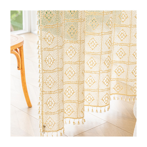 American style edited lace gauze hook needle beige sheer window curtain half-transparent living room balcony bedroom finished bay window