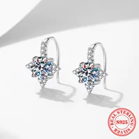 Серьги-крючки из стерлингового серебра 925 пробы с восьмиконечной звездой, серьги с муассанитом, доступные роскошные элегантные серьги с муассанитом весом один карат, цвет D
