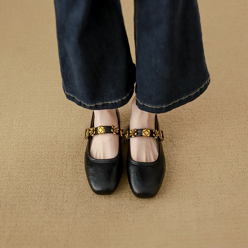 Camellia-style Vintage Mary Jane For Women With Flat Soft Soles, Round Toe, Shallow Cut, Small Leather Shoes_vogvips.com