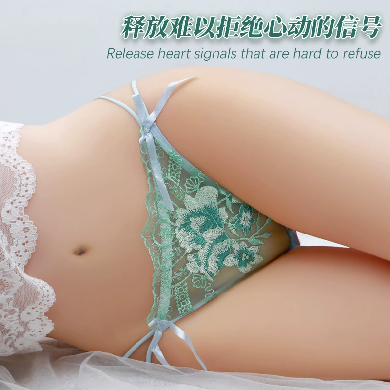 颜蓓薇 Sexy кружевные тонкие брюки с бантом, тонкая лента, с вышивкой