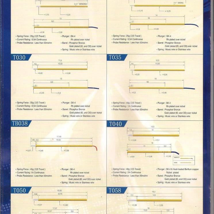 深圳现货供应一体式弹簧测试探针 PT035 进口光板探针 kts探针