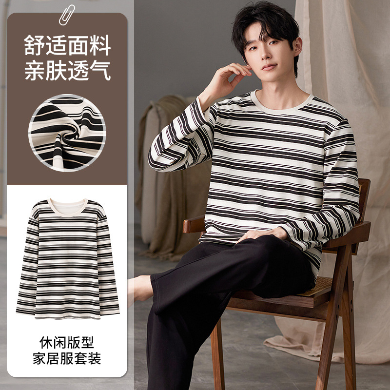 2024 New Spring and Autumn Pajamas Men's Long Sleeve Crewneck Fashionable Printed Outwear Home Clothes Men's suit Imitation Cotton