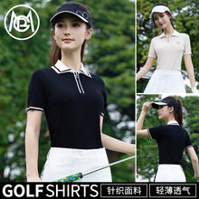 PGM 高尔夫女装女士夏款半拉链POLO领短袖运动服装女士上衣