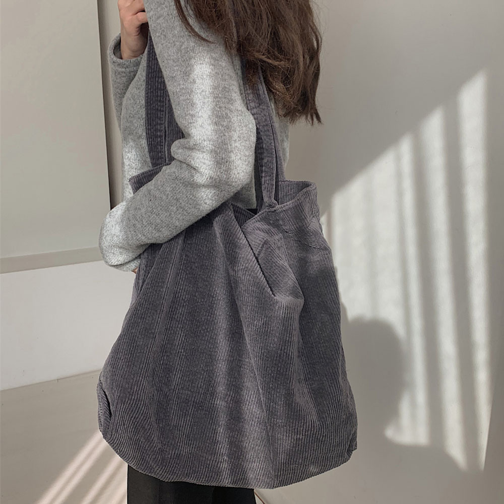 韓国版百合大容量ショッピングバッグカジュアル文芸洗水コーデュロイシンプルなレトロな女性のショルダーバッグ