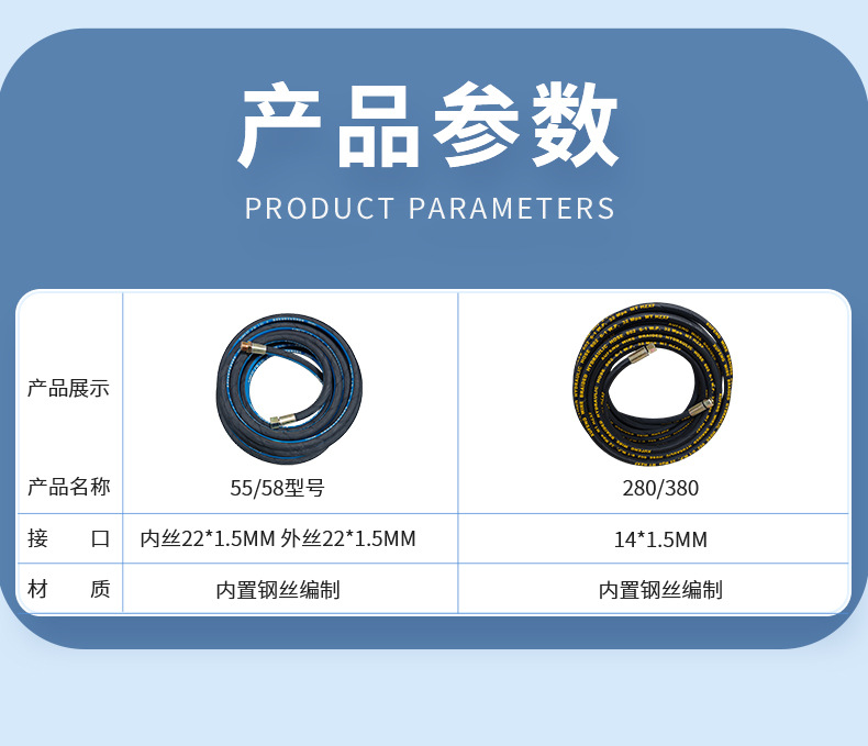 Shanghai Keqiu 280/380A/55/58 Car Washing Machine High-Pressure Water Pipe Steel Wire Pipe Cleaning Machine Car Washing Machine Outlet Pipe