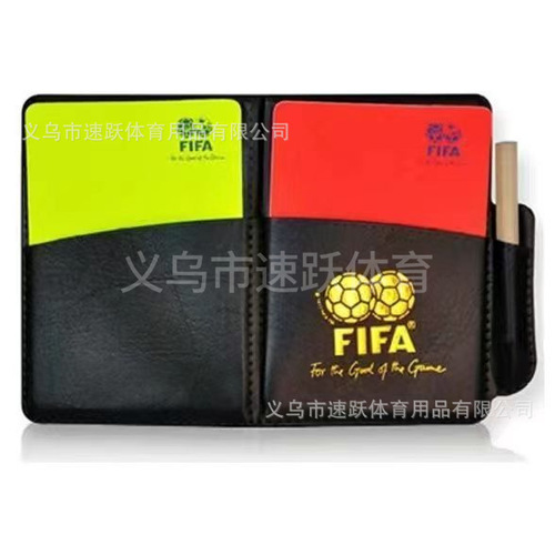 Referee equipment for football matches: assistant flag, offside flag, red and yellow cards, professional mouthguard, whistle, assistant flag