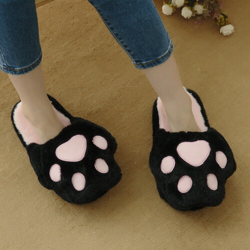 Autumn and winter cat claw sewing shoes round toe women's slippers couple plush cotton slippers cat claw cotton slippers