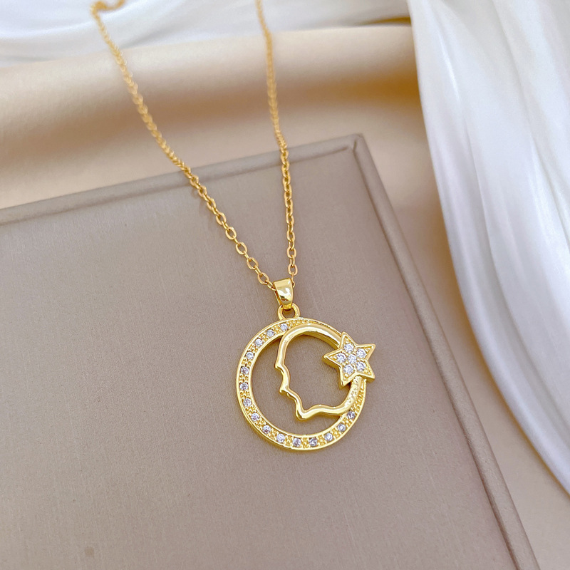 Gorgeous Pentagram Necklace Titanium Steel Full Diamond Jewelry_voghion.com