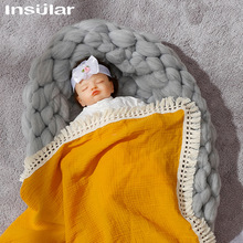 INS宝宝棉纱布盖毯 纯棉muslin绉布婴儿包被蕾丝流苏儿童抱毯