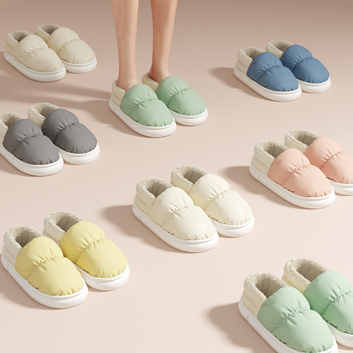 Home Cotton Slippers Bag Heels Men's Winter Down Cloth Waterproof Indoor Home Men's Plush Warm Cotton Shoes Women's Wholesale