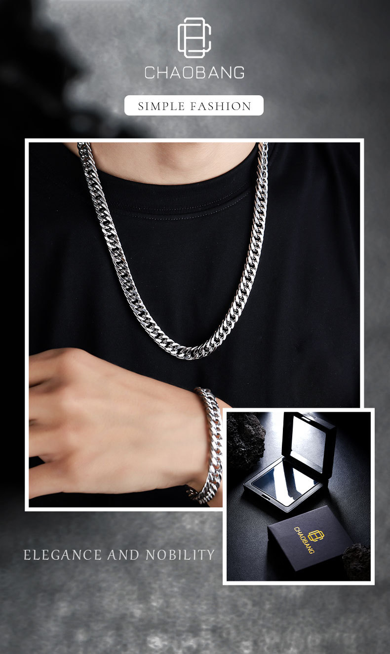 30g Weight Jewelry Set Classification Cuban Link Chain Curb Chain Chain Type Personality Titanium Steel Geometric Cuban Link Chain Curb Chain Men's Chain Necklaces