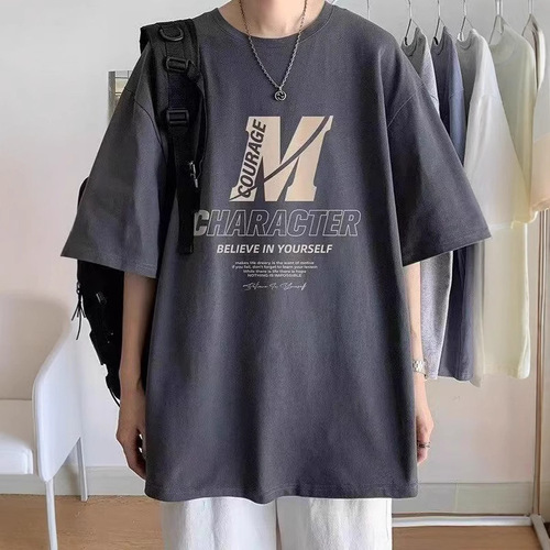 Men's 2025 Letter Print Loose Fit Summer Streetwear Oversize Retro American Style T-Shirt