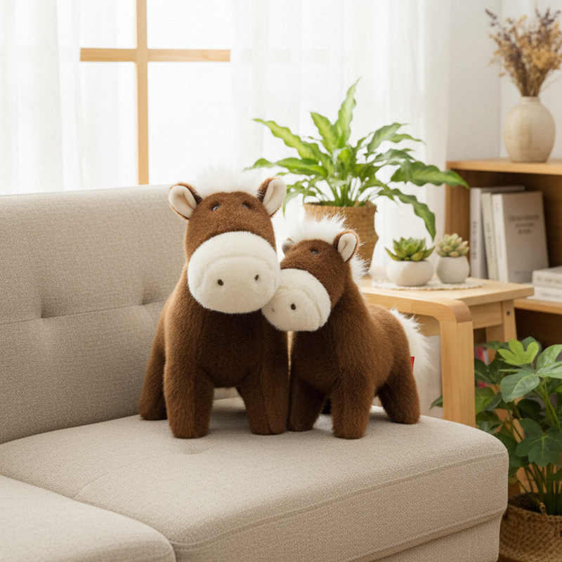 Caricatura suave pony muñeca juguetes de peluche pony caballo blanco zodiacal caballo año muñeca acompañado niño muñeca de tela apaciguadora