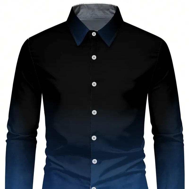 Camisa de solapa de diseño de nicho de la calle principal 2024 Camisa de manga larga con degradado de todo fósforo para hombre de otoño MB12