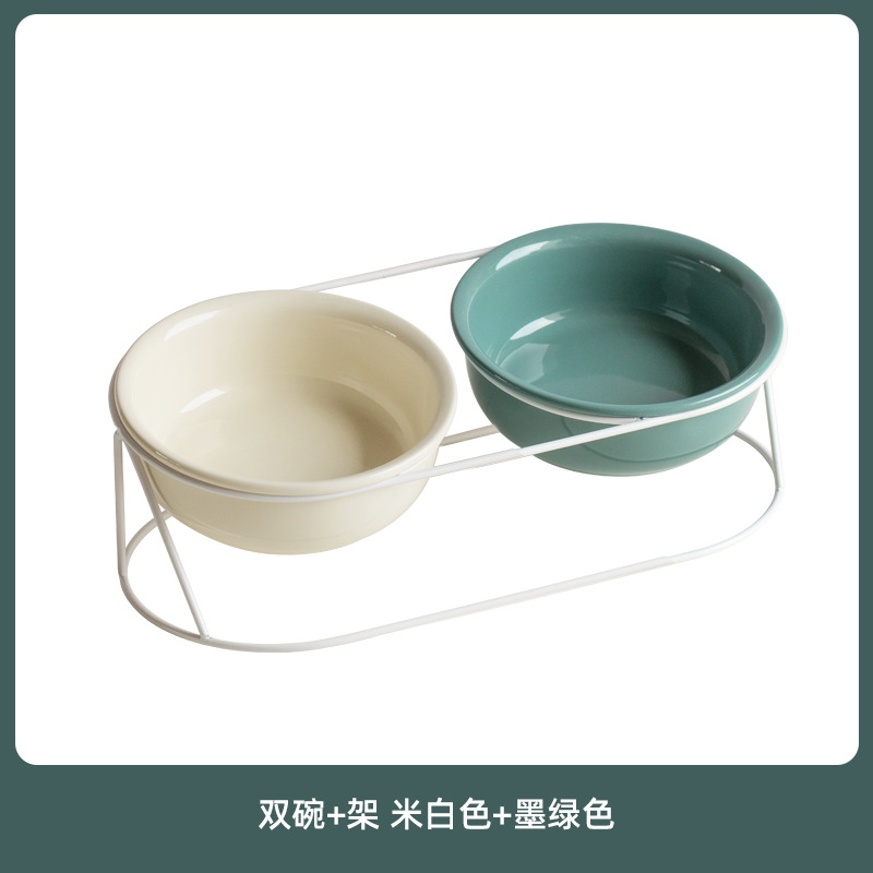 Tacos de cerámica personalizados para mascotas de doble cuenco para proteger la columna vertebral cervical, cuenco para gatos, cuenco para gatos, cuenco de agua potable de gran capacidad, cuenco de grano, cuenco anti-derrumbe, cuenco para gatos