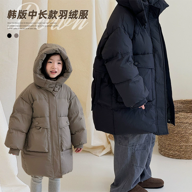 反季冬款儿童中长款秋冬防寒服童装男女童冬款羽丝绒丝外套上衣