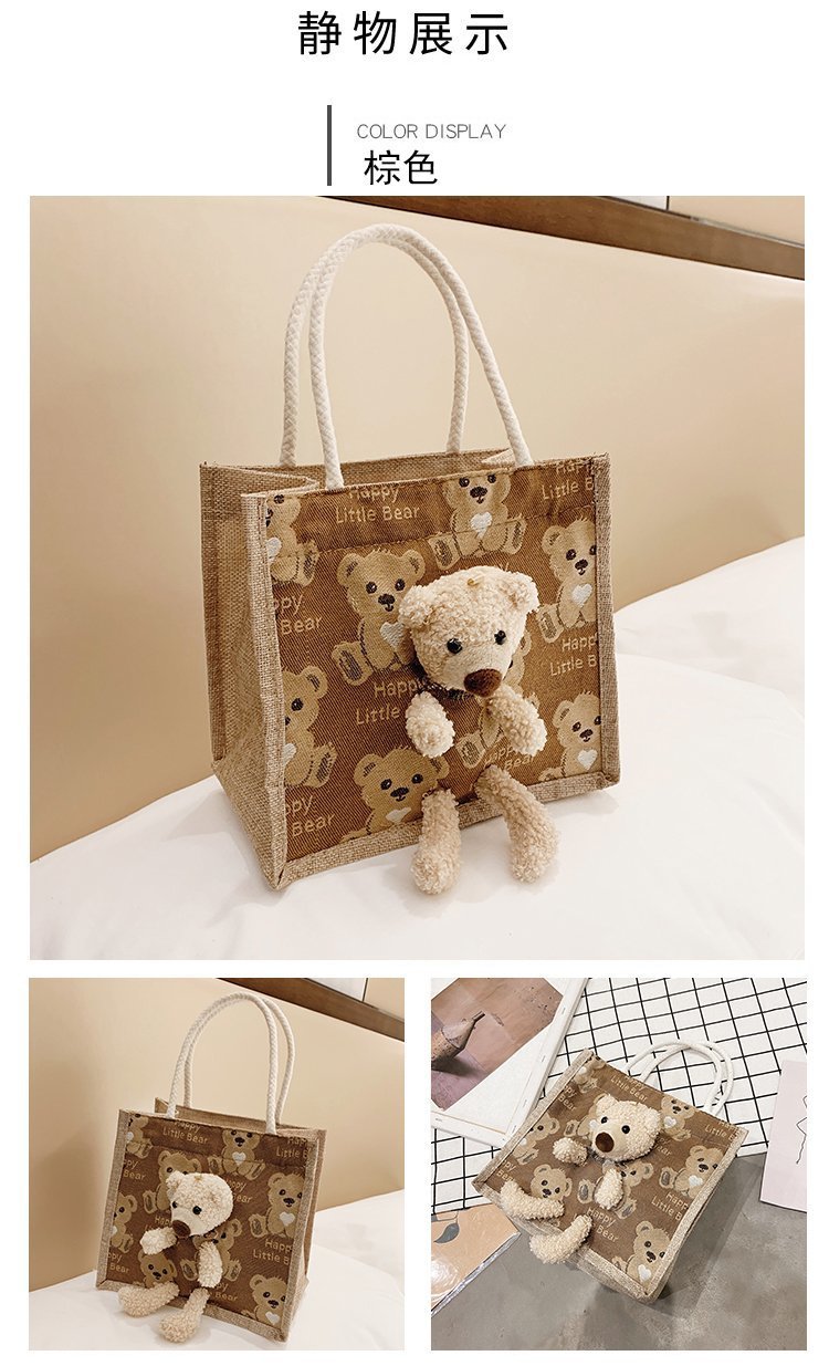 Portable lunch box, canvas bag 2021 new Korean version Instagram college student class bear tote bag undefined