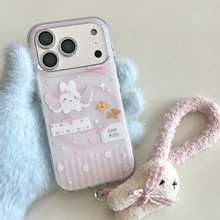 粉色鱼卷竖纹天使兔子适用iPhone17苹果16ProMax/15/14手机壳少女