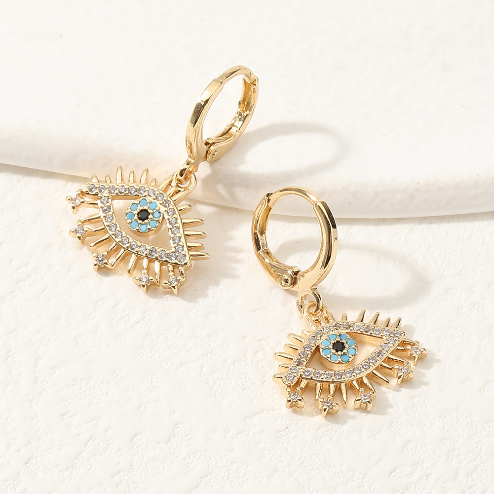 4g Weight Zircon Inlay Material Drop Earrings Classification Daily Occasion Copper Material Devil'S Eye, Moon, Fish Bone Pattern Women'S Gender Inlay Design Fashion Style Fashion Devil's Eye Moon Fish Bone Copper Drop Earrings Inlay Zircon Copper Earrings 22