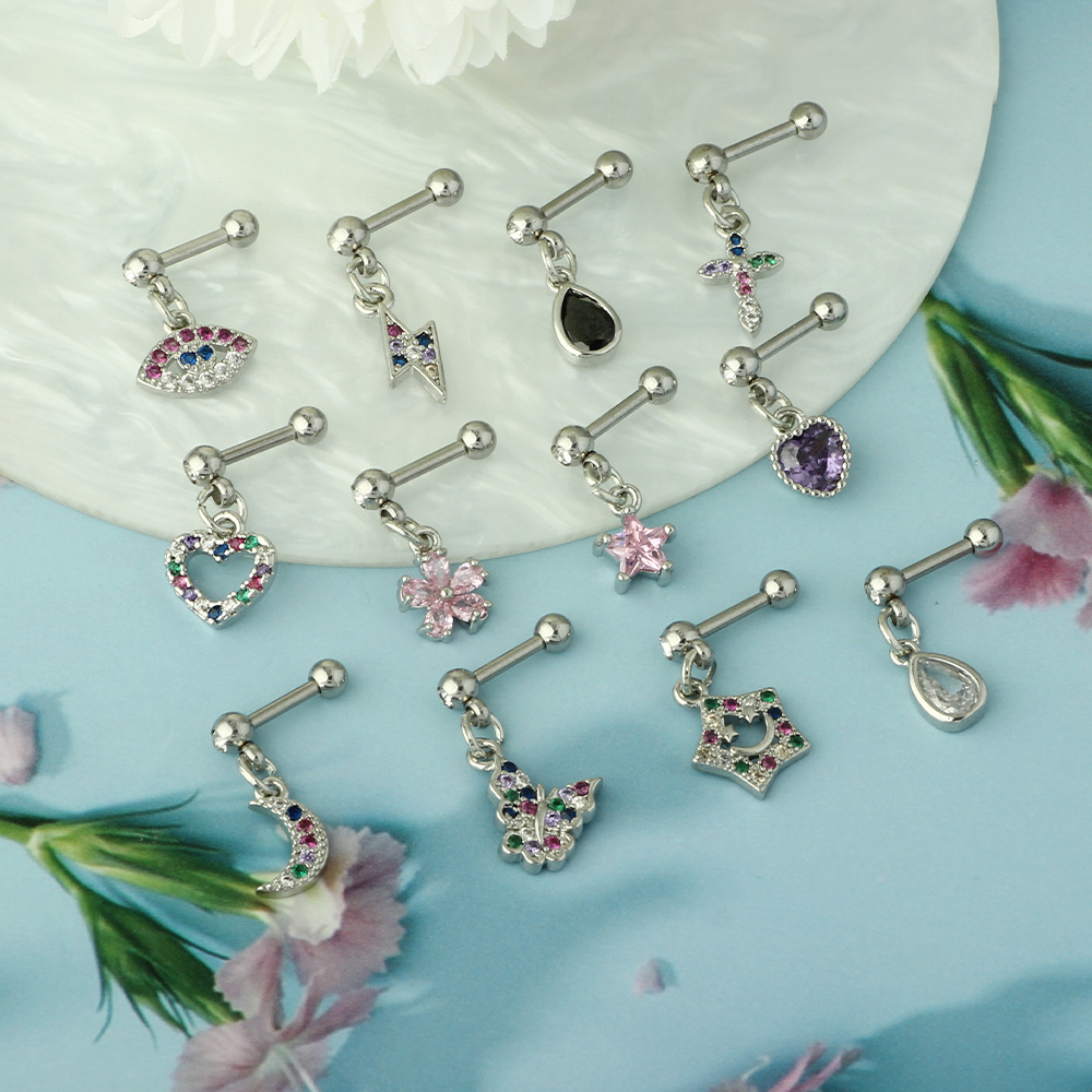Ear Studs Classification 1 Piece 316 Stainless Steel Zircon Ear Cartilage Rings & Studs Geometric Ear Cartilage Rings & Studs