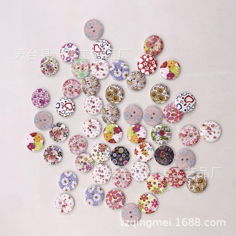 20mm 2 botones de flores y plantas blancos botones de madera estampados decorativos 50 un paquete