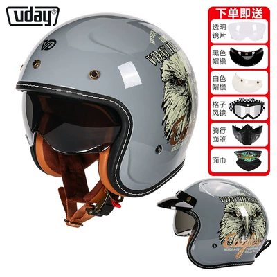 Motosiklet kaskı (dəbilqə), Women American Retro Cruise Scooter - va-1-bright-gray-eagle-head-comes-with-lenses-brim-black-goggles-mask-face-towel-m-head-circumference-53-54cm