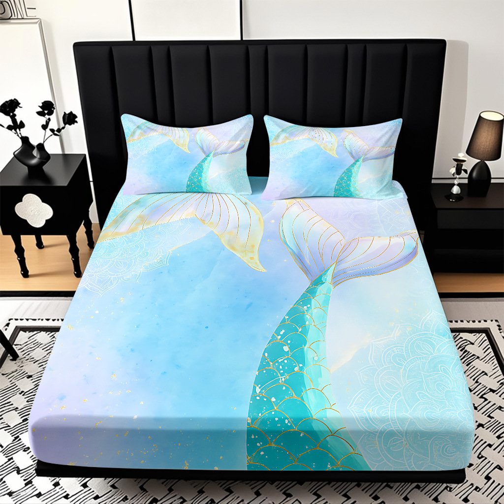 Modo JIT Temu serie de dibujos animados de sirena textil doméstico impresión digital cama de cama de cama kit fábrica de procesamiento