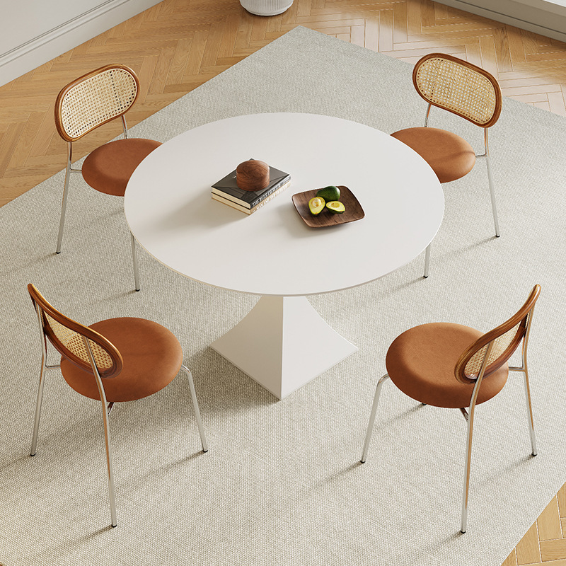 Italian Minimalist Slate Round Dining Table Simple Pure White Cream Style Home Round Table Small Apartment Restaurant Dining Table